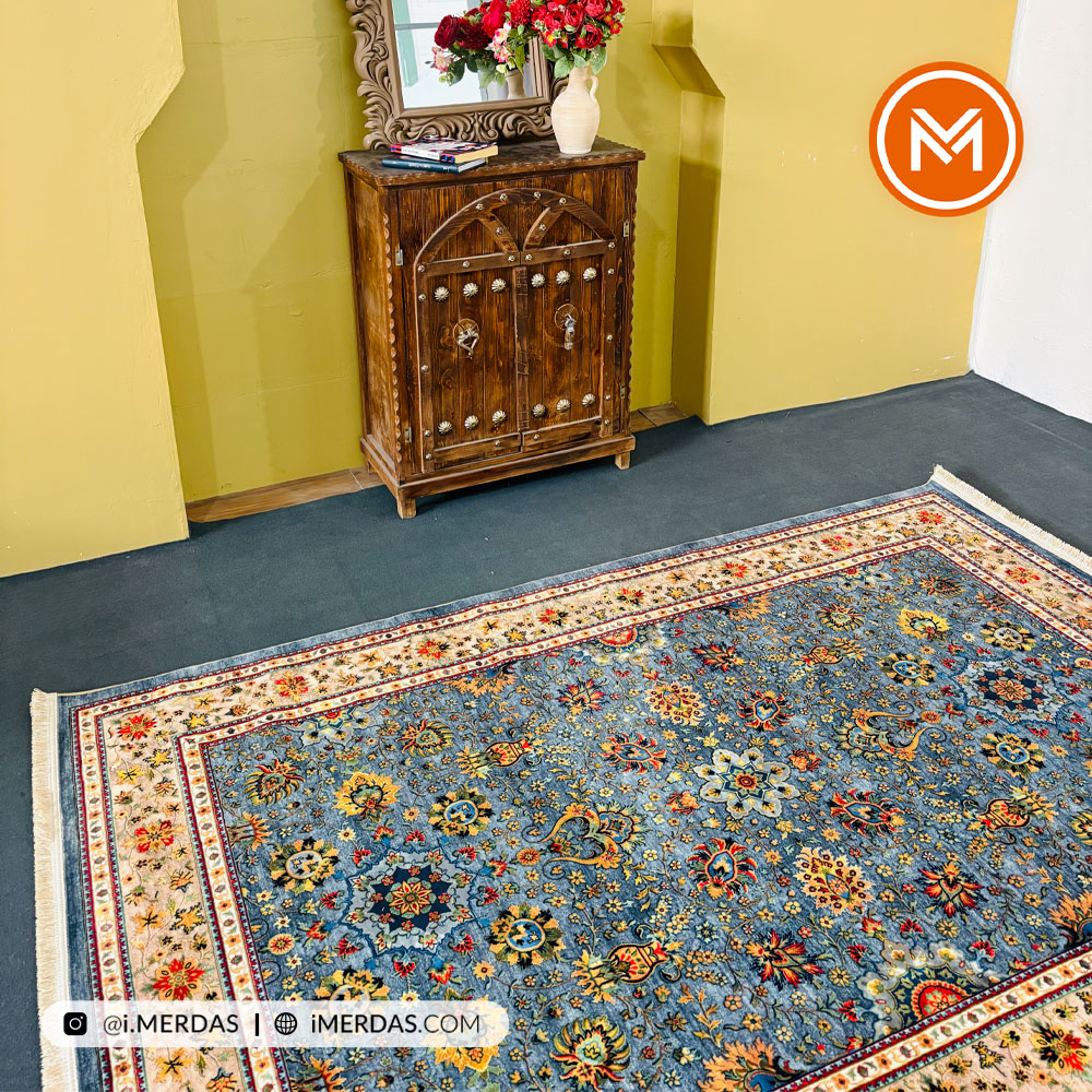 فرش کهنه نما کد 25CS0360 زمینه طوسی